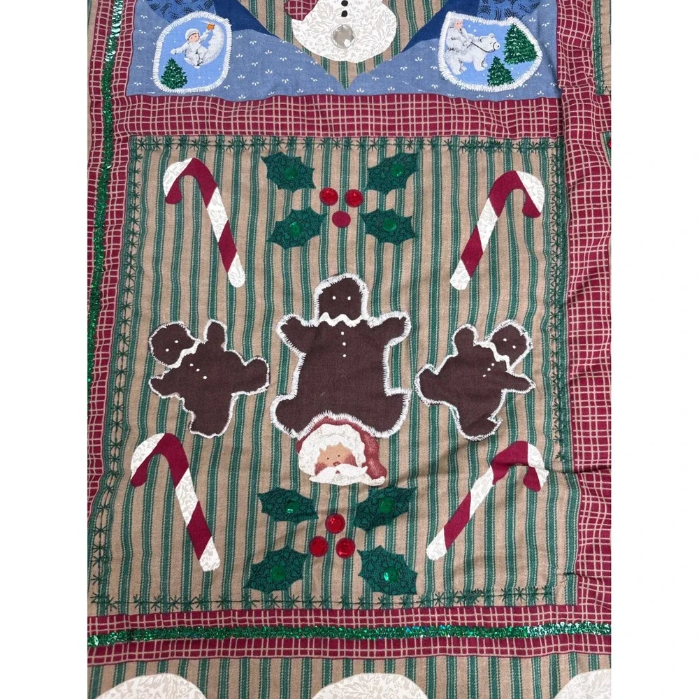 VTG Snowman Christmas Wall Hanging Table Topper Quilt Fabric Panel 33 X 33